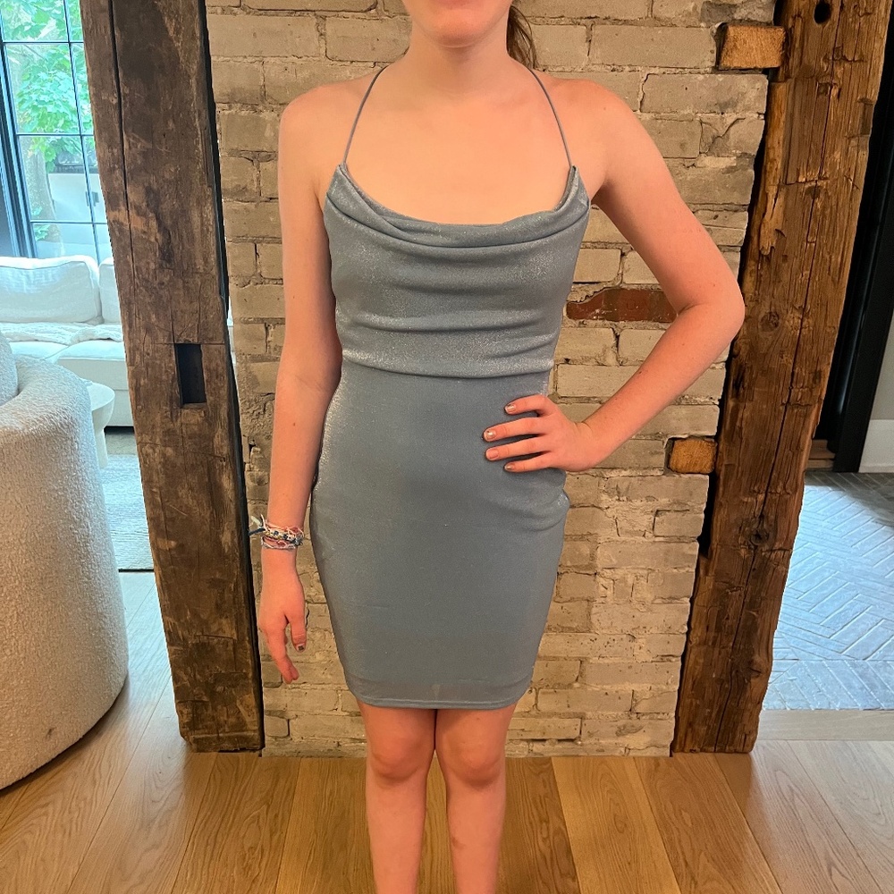 HONEY sm sparkly blue short backless dress